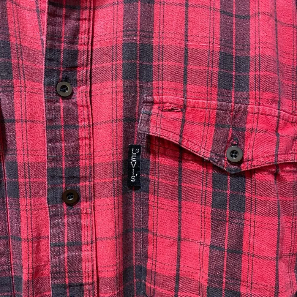Vintage Levis Sutter Creek Plaid Flannel Shirt Red Black Large Black Tab Y2K